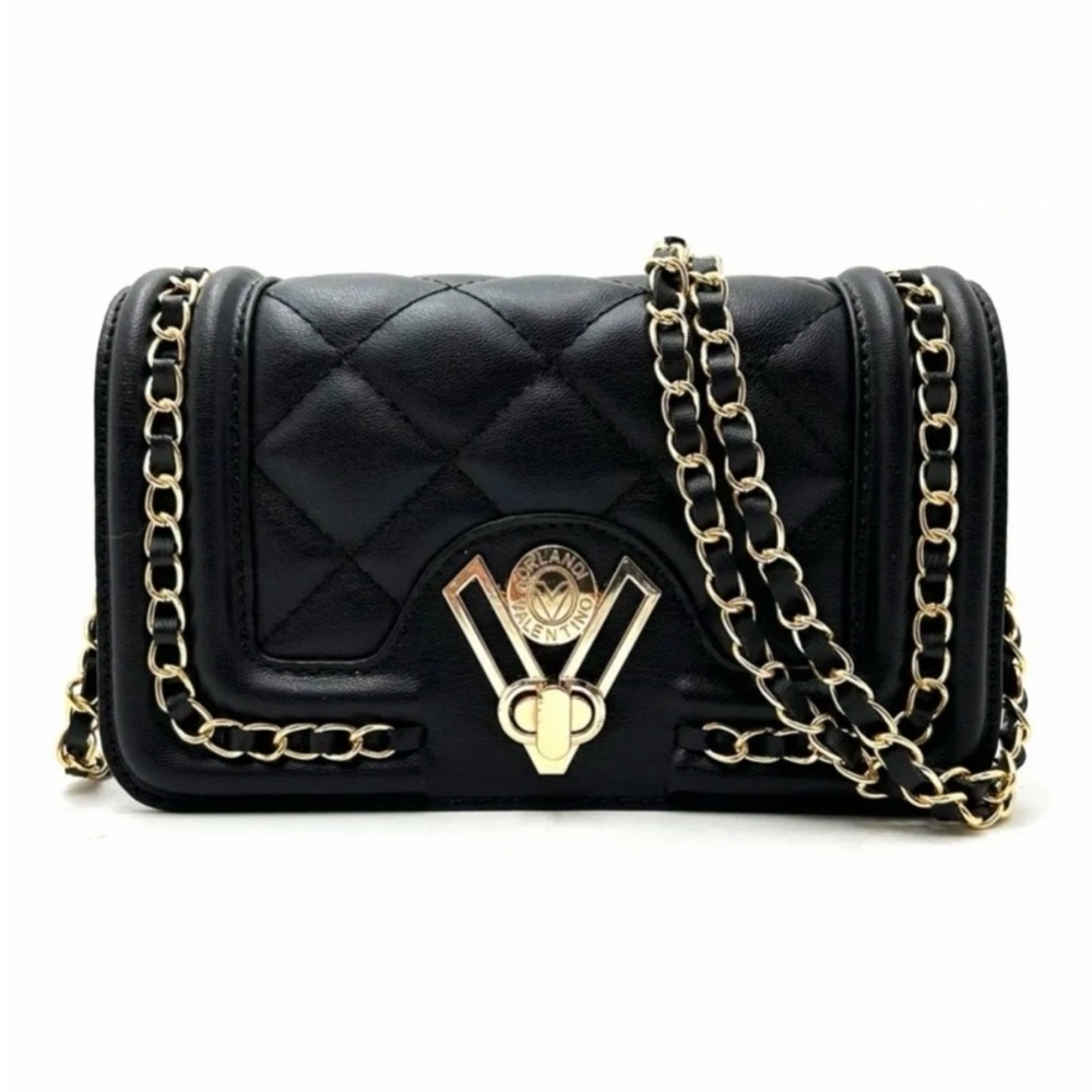 Valentino Orlandi Black Vegan Leather Crossbody with Gold Hardware